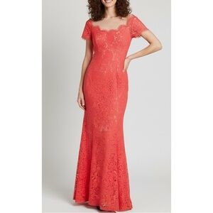 RENE RUIZ COLLECTION NWT Illusion Lace Sheath Gown Coral Size 14